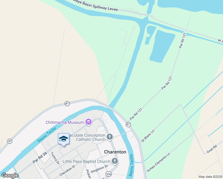 map of restaurants, bars, coffee shops, grocery stores, and more near Grey Eagle Road 2 in St. Mary Parish