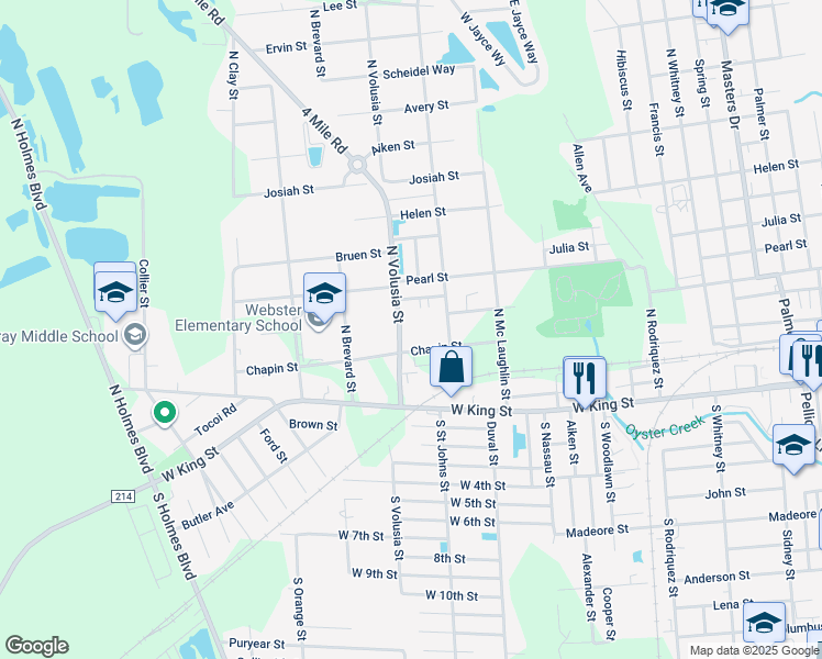 map of restaurants, bars, coffee shops, grocery stores, and more near 280 North Volusia Street in St. Augustine