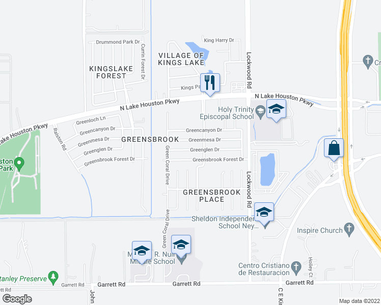 map of restaurants, bars, coffee shops, grocery stores, and more near 12310 Greenglen Drive in Houston