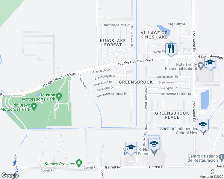map of restaurants, bars, coffee shops, grocery stores, and more near 11922 Greenglen Drive in Houston