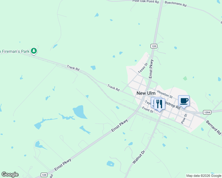 map of restaurants, bars, coffee shops, grocery stores, and more near 1195 Track Road in New Ulm