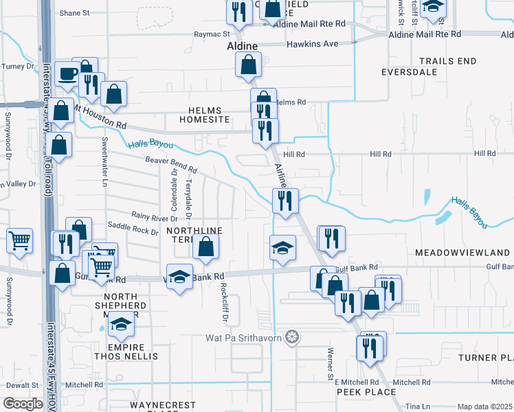 map of restaurants, bars, coffee shops, grocery stores, and more near in Houston