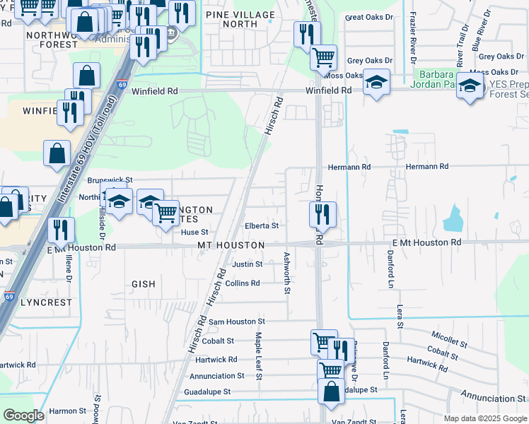 map of restaurants, bars, coffee shops, grocery stores, and more near 5817 Magnolia Street in Houston