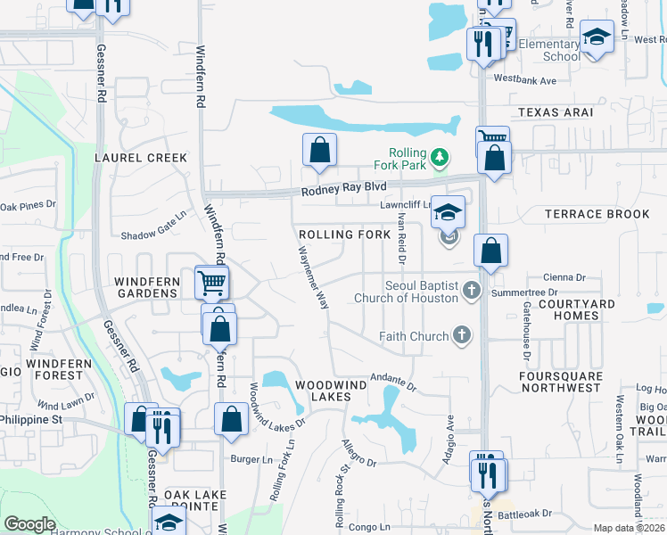 map of restaurants, bars, coffee shops, grocery stores, and more near 9010 Mauna Loa Lane in Houston
