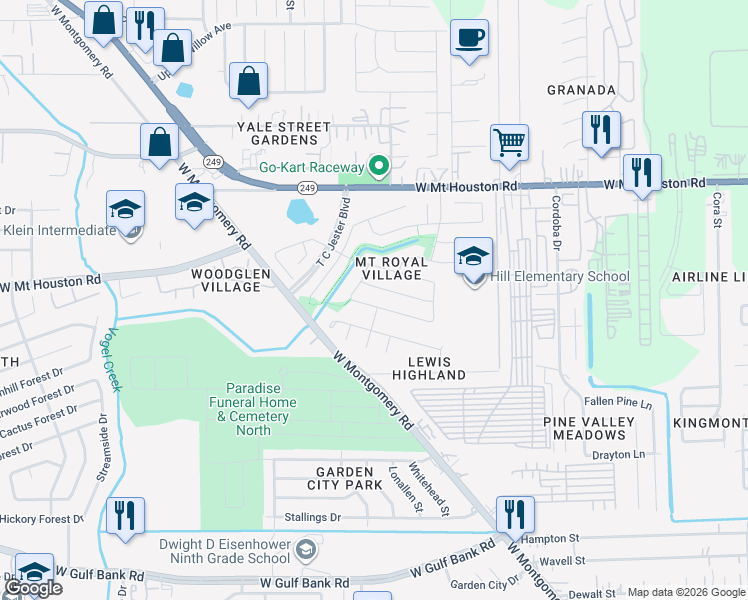 map of restaurants, bars, coffee shops, grocery stores, and more near 2747 Trementina Drive in Houston
