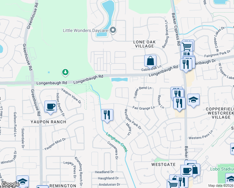 map of restaurants, bars, coffee shops, grocery stores, and more near 7815 Tuhati Forest Lane in Cypress