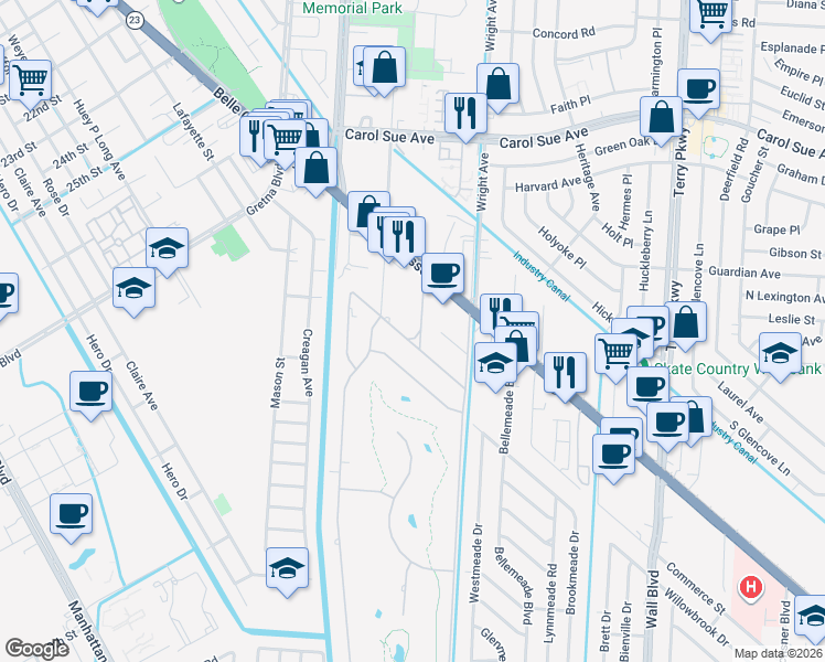 map of restaurants, bars, coffee shops, grocery stores, and more near 183 Commerce Street in Gretna