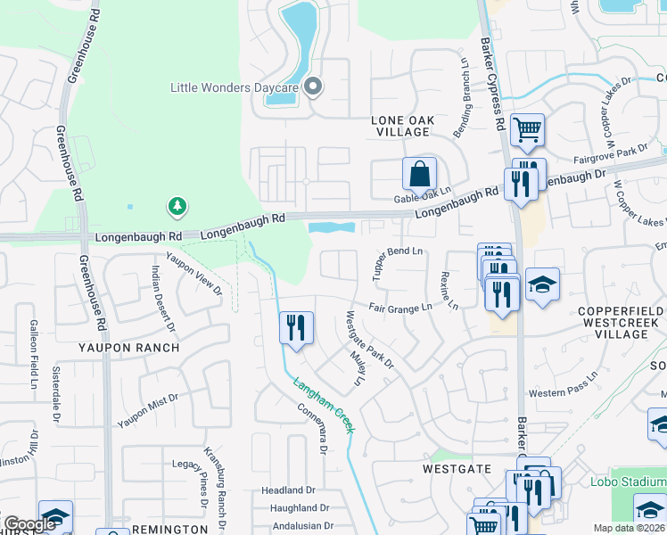 map of restaurants, bars, coffee shops, grocery stores, and more near 7815 Tuhati Forest Lane in Cypress