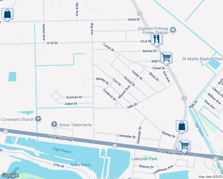 map of restaurants, bars, coffee shops, grocery stores, and more near 2270 Shirley Street in Port Arthur