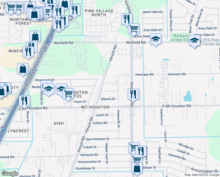 map of restaurants, bars, coffee shops, grocery stores, and more near 5817 Magnolia Street in Houston