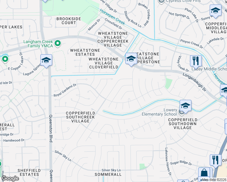 map of restaurants, bars, coffee shops, grocery stores, and more near 7830 Shangrila Lane in Houston