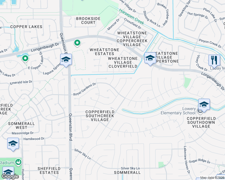 map of restaurants, bars, coffee shops, grocery stores, and more near 16718 Township Meadows Court in Houston