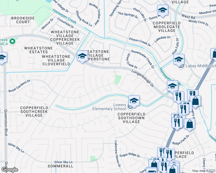 map of restaurants, bars, coffee shops, grocery stores, and more near 7727 Spruce Haven Drive in Houston