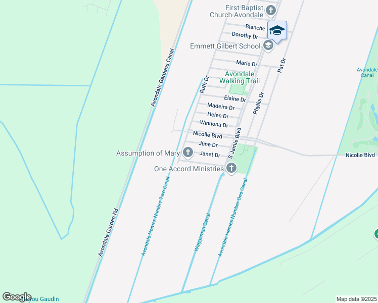 map of restaurants, bars, coffee shops, grocery stores, and more near 177 Janet Drive in Avondale