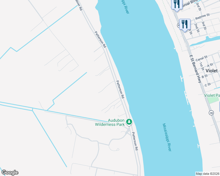 map of restaurants, bars, coffee shops, grocery stores, and more near 13061 Patterson Road in New Orleans