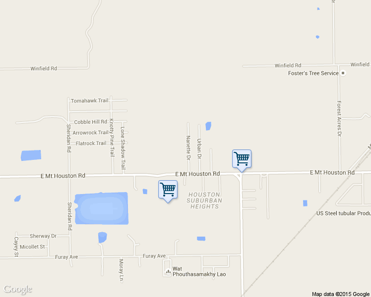 map of restaurants, bars, coffee shops, grocery stores, and more near 11745 Nanette Drive in Houston