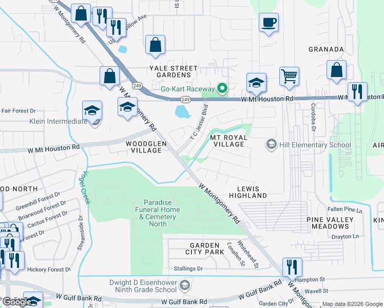 map of restaurants, bars, coffee shops, grocery stores, and more near 11114 Lovington Drive in Houston