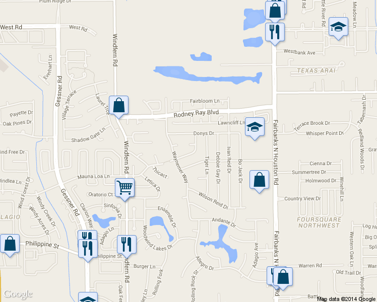 map of restaurants, bars, coffee shops, grocery stores, and more near 9010 Mauna Loa Lane in Houston