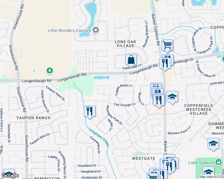map of restaurants, bars, coffee shops, grocery stores, and more near 18754 Westgate Park Drive in Cypress