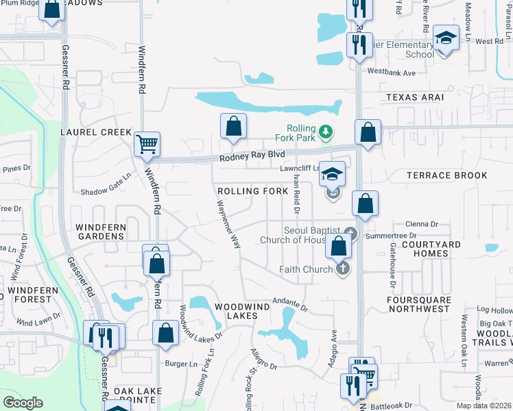 map of restaurants, bars, coffee shops, grocery stores, and more near 9010 Mauna Loa Lane in Houston