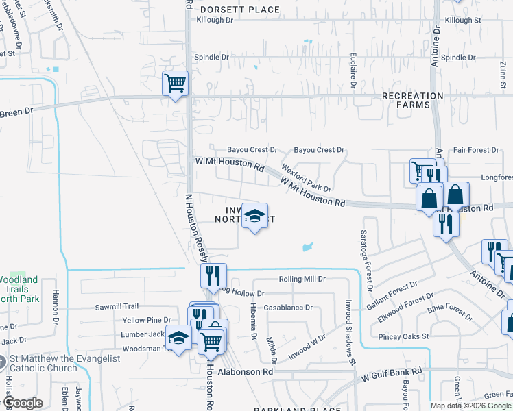 map of restaurants, bars, coffee shops, grocery stores, and more near 6811 Cheshire Park Road in Houston