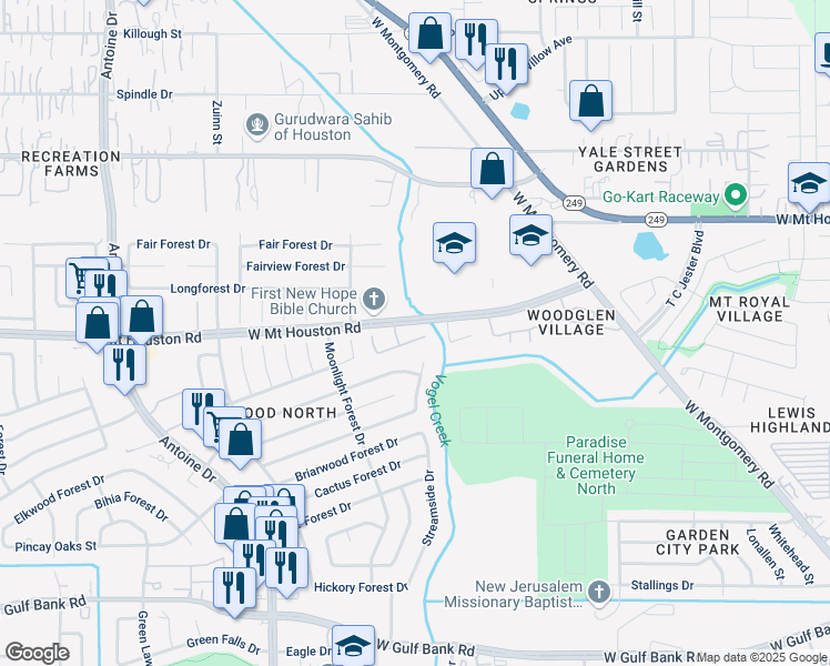 map of restaurants, bars, coffee shops, grocery stores, and more near 5350 Cherie Crest Court in Houston