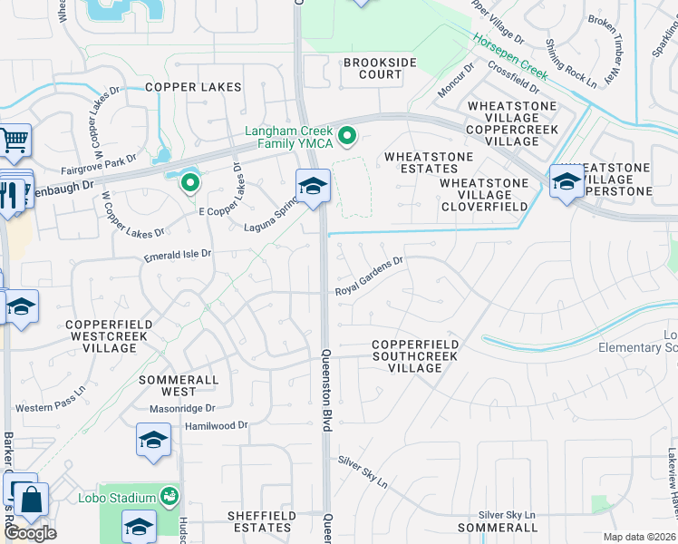 map of restaurants, bars, coffee shops, grocery stores, and more near 7810 Pebble Run Court in Houston