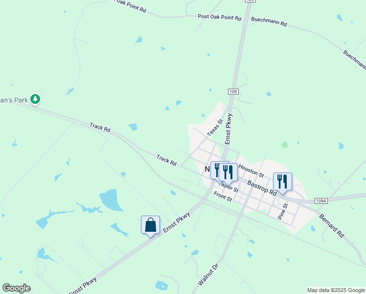 map of restaurants, bars, coffee shops, grocery stores, and more near 2412 Texas Street in New Ulm