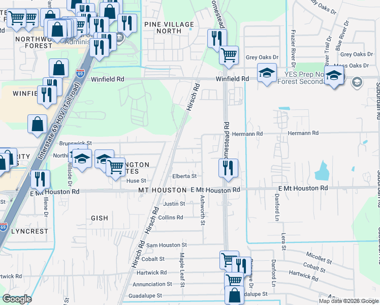map of restaurants, bars, coffee shops, grocery stores, and more near 5817 Magnolia Street in Houston