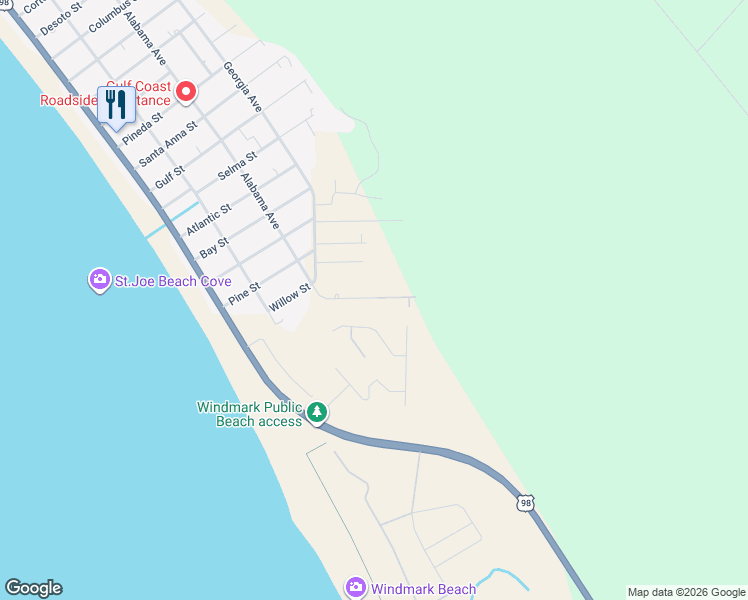 map of restaurants, bars, coffee shops, grocery stores, and more near 120 Hidden Ridge Road in Port Saint Joe