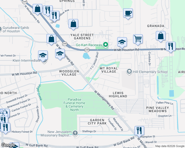 map of restaurants, bars, coffee shops, grocery stores, and more near 11114 Lovington Drive in Houston