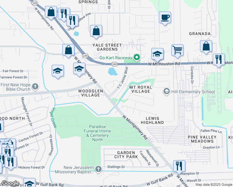 map of restaurants, bars, coffee shops, grocery stores, and more near 11114 Lovington Drive in Houston