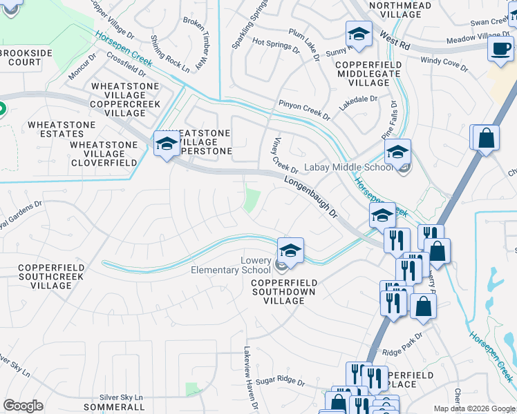 map of restaurants, bars, coffee shops, grocery stores, and more near 15947 Signal Creek Drive in Houston