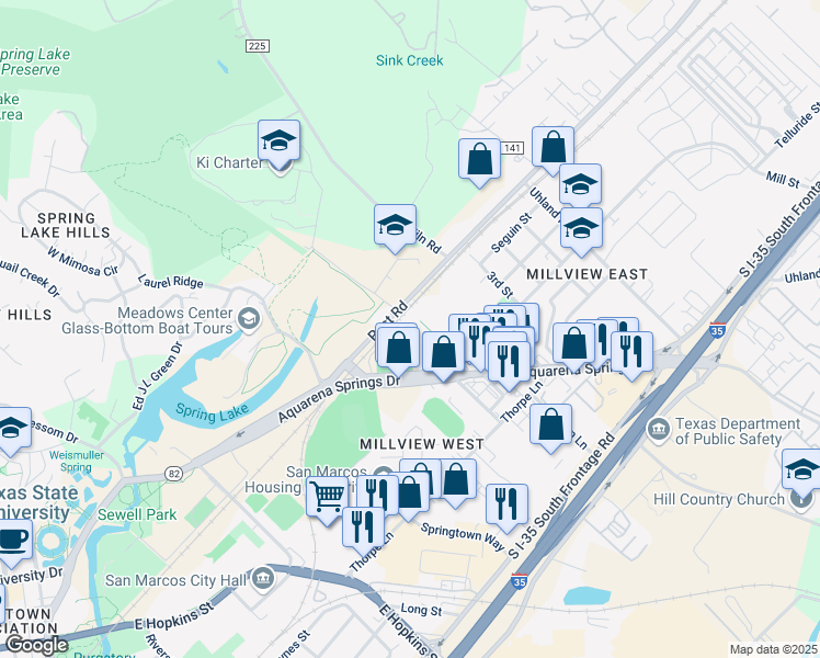map of restaurants, bars, coffee shops, grocery stores, and more near College View Road in San Marcos