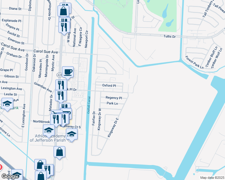 map of restaurants, bars, coffee shops, grocery stores, and more near 2425 Oxford Place in Gretna
