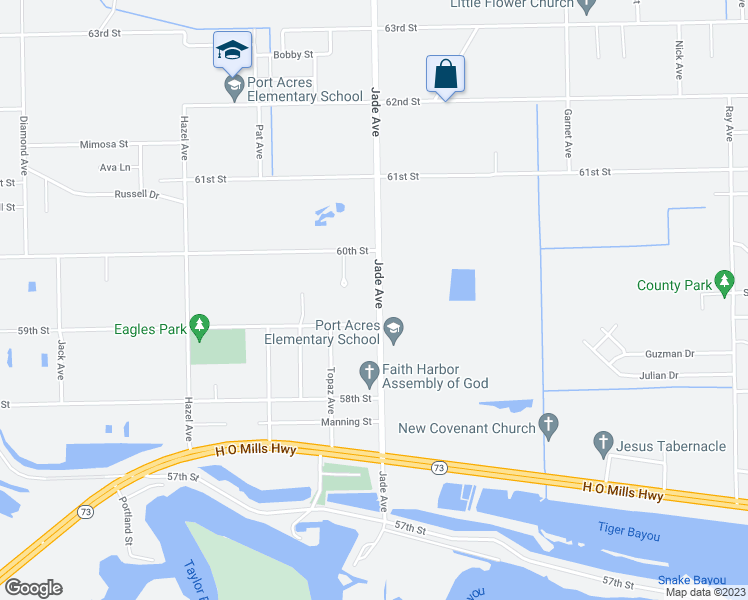 map of restaurants, bars, coffee shops, grocery stores, and more near 6033 Jade Avenue in Port Arthur
