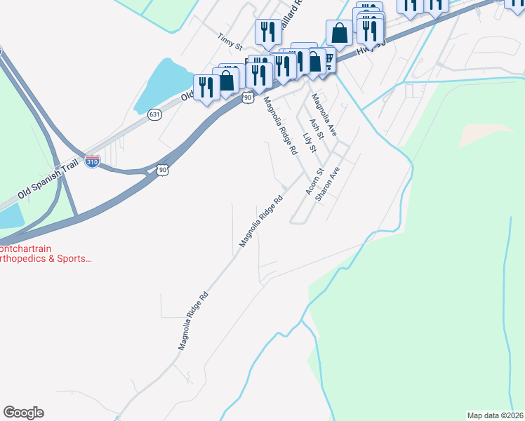 map of restaurants, bars, coffee shops, grocery stores, and more near 426 Magnolia Ridge Road in Boutte