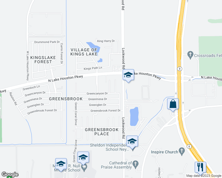 map of restaurants, bars, coffee shops, grocery stores, and more near 12018 Green Bluff Drive in Houston