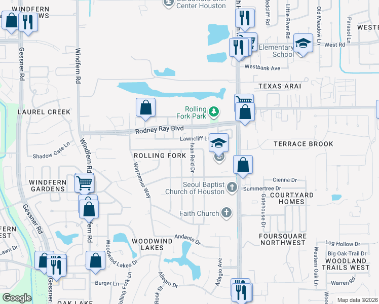 map of restaurants, bars, coffee shops, grocery stores, and more near 8335 Ivan Reid Drive in Houston