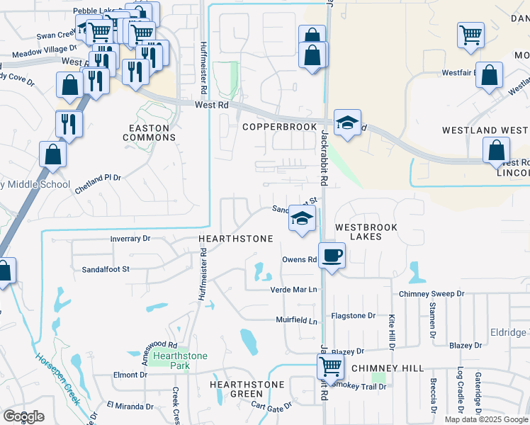 map of restaurants, bars, coffee shops, grocery stores, and more near 8002 Tustin Drive in Houston