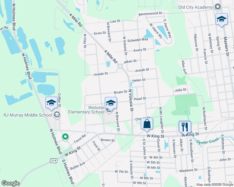map of restaurants, bars, coffee shops, grocery stores, and more near 939 Bruen Street in St. Augustine