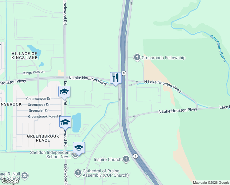 map of restaurants, bars, coffee shops, grocery stores, and more near 12203 East Sam Houston Parkway North in Houston