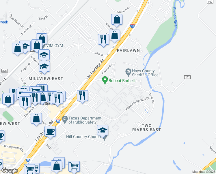 map of restaurants, bars, coffee shops, grocery stores, and more near 5 United Drive in San Marcos