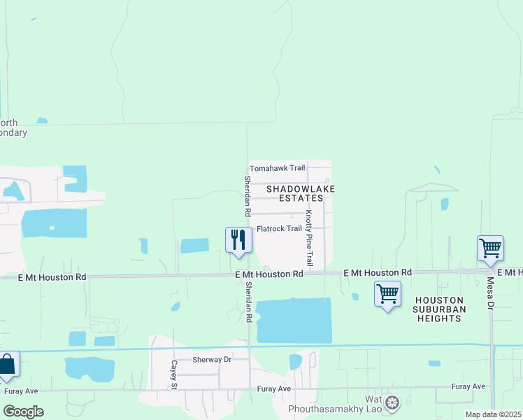 map of restaurants, bars, coffee shops, grocery stores, and more near 8015 Arrowrock Trail in Houston