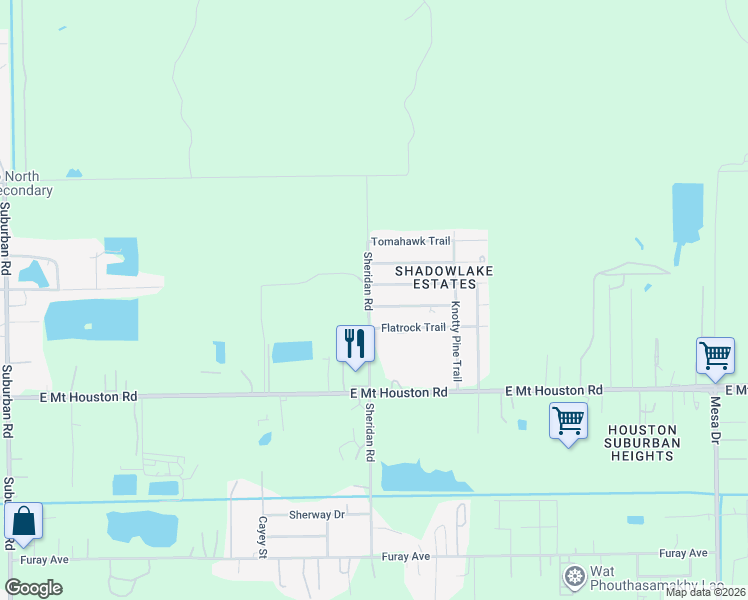 map of restaurants, bars, coffee shops, grocery stores, and more near 8001 Arrowrock Trail in Houston