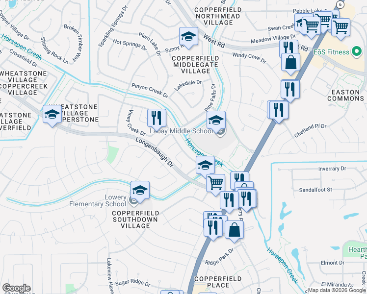 map of restaurants, bars, coffee shops, grocery stores, and more near 7822 Villa Lake Drive in Houston