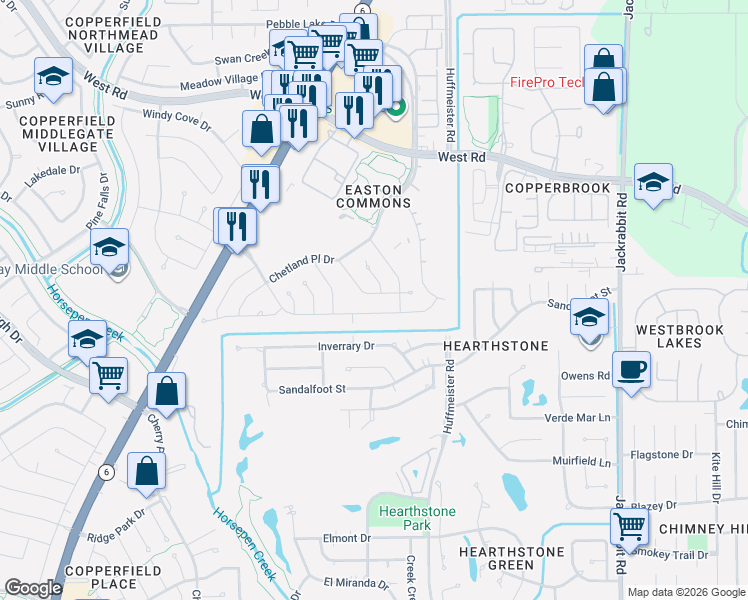 map of restaurants, bars, coffee shops, grocery stores, and more near 14814 Forest Trails Drive in Houston
