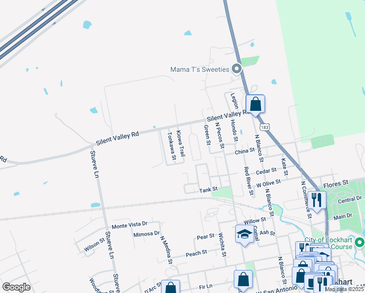 map of restaurants, bars, coffee shops, grocery stores, and more near 57 Silent Valley Road in Lockhart