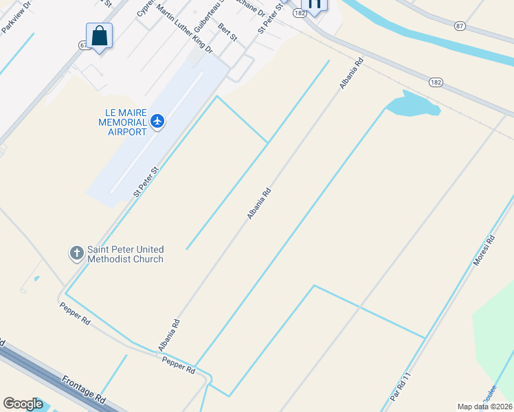 map of restaurants, bars, coffee shops, grocery stores, and more near Albania Road in Jeanerette