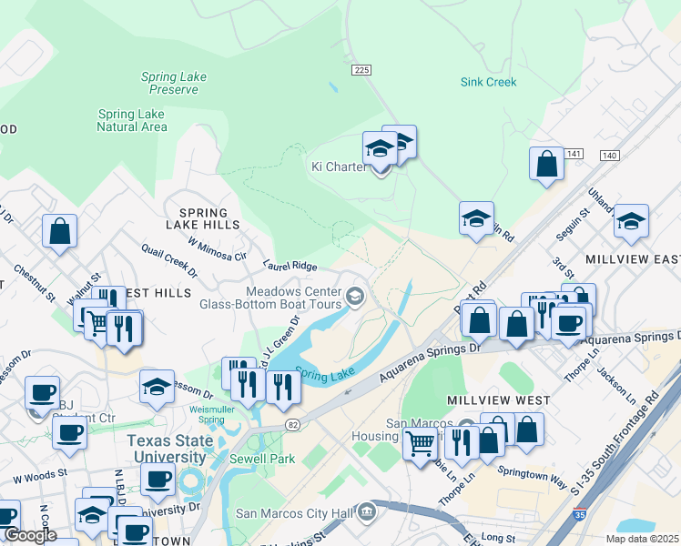 map of restaurants, bars, coffee shops, grocery stores, and more near 350 San Marcos Springs Drive in San Marcos